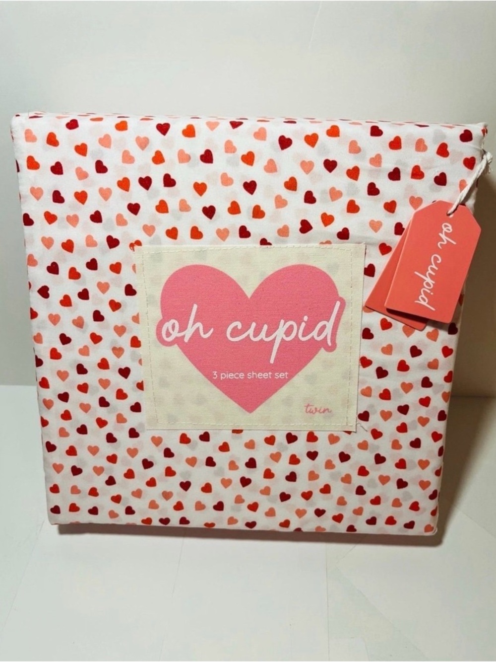 Oh Cupid Twin Size 3 Piece Sheet Set White with Mini Red & Pink Hearts